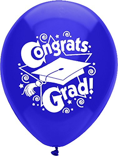 PartyMate 11640 Congrats Grad Printed 12-Inch Latex Balloons, 8-Count, Regal Purple