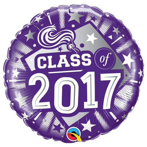 Qualatex Foil Balloon 047723 Class of 2017-Purple, 18" Purple