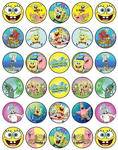 30 x Edible Cupcake Toppers  SpongeBob Party Collection of Edible Cake Decorations | Uncut Edible Prints on Wafer Sheet