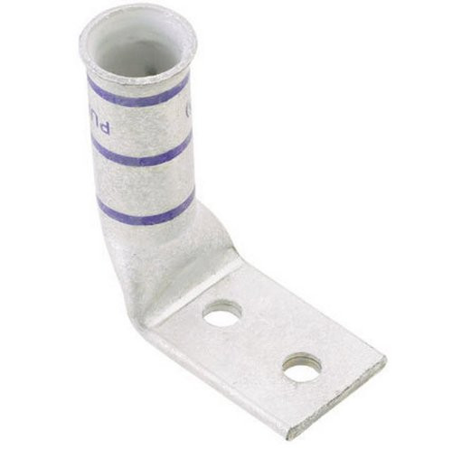 Panduit LCCF1/0-14BF-X Flex Conductor Copper Compression Lug, 2 Hole, 1/0 AWG, Flared Barrel, 1/4-Inch Stud, 90° Bent Angle