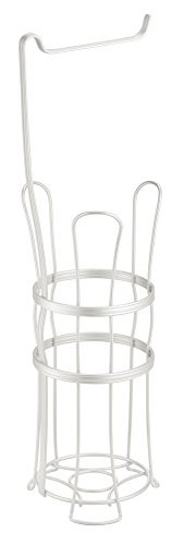 InterDesign York Lyra Free Standing Toilet Paper Holder  Dispenser and Spare Roll Storage for Bathroom, Pearl White