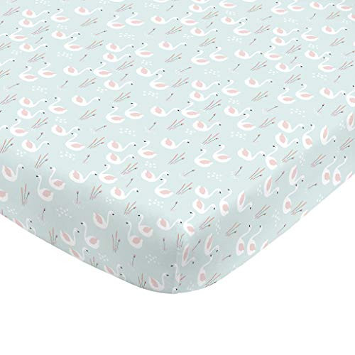 NoJo Super Soft Aqua Blue Swan Nursery Crib Fitted Sheet, Aqua, Pink, White NoJo Super Soft Aqua Blue Swan Nursery Crib Fitted Sheet, Aqua, Pink, White