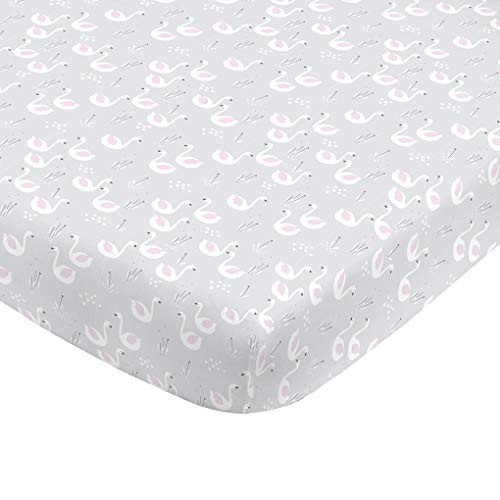 NoJo Super Soft Grey Swan Nursery Mini Crib Fitted Sheet, Grey, Pink, White NoJo Super Soft Grey Swan Nursery Mini Crib Fitted Sheet, Grey, Pink, White