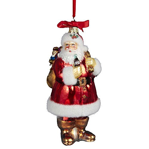 Kurt Adler Coca-Cola Glass Santa with Sack Ornament, 5-Inch