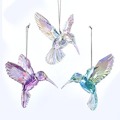 Kurt Adler 3 Assorted Acrylic Iridescent Purple, Blue and Clear Hummingbird Christmas Ornaments