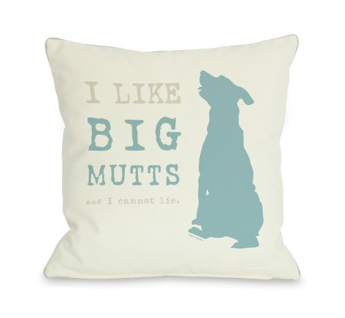 One Bella Casa I Like Big Mutts Cream Throw Pillow, 26 by 26-Inch