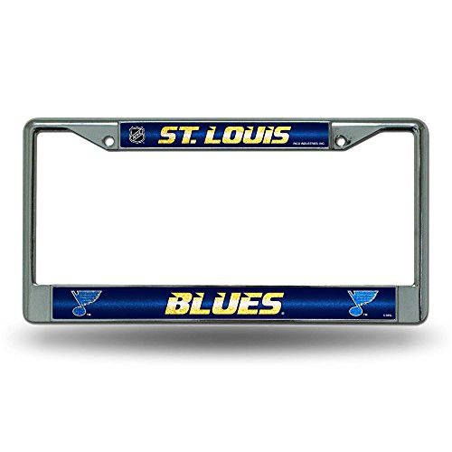 NHL St. Louis Blues Bling Chrome License Plate Frame with Glitter Accent NHL St. Louis Blues Bling Chrome License Plate Frame with Glitter Accent