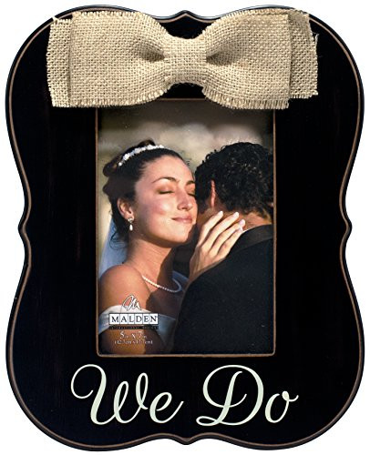 Malden International Designs Silkscreened "We Do" Black Wood with Burlap Bow Attachment Picture Frame, 5x7, Black