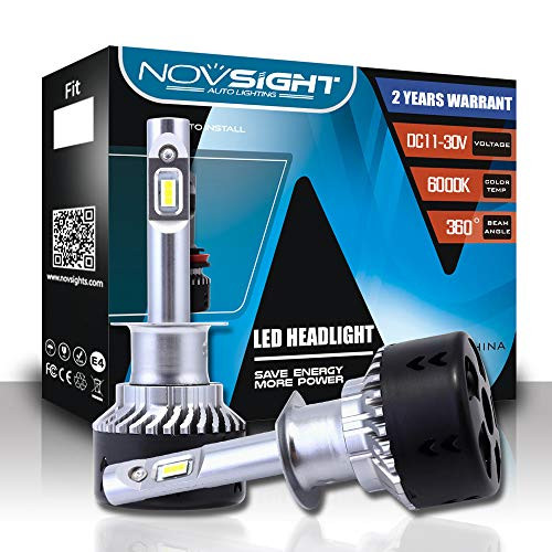 LED Headlight Bulbs, Novsight H1 10,000Lumens Extremely Bright High Power High Beam/Low Beam/Fog Light Bulb Conversion Kit, 6000K Xenon White, 2-Pack