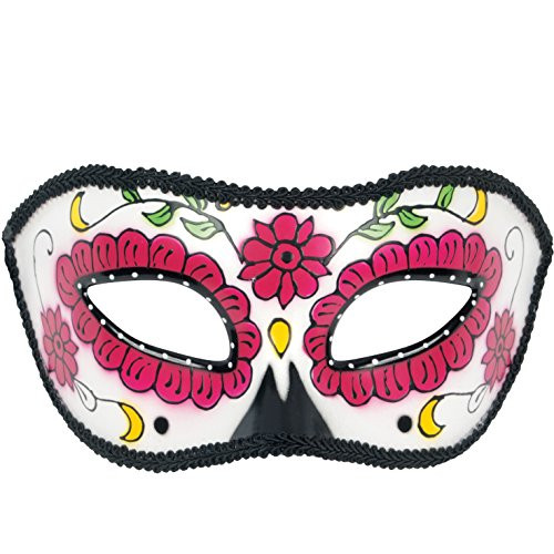 Loftus International Star Power Day of The Dead Roses Half Mask, White Pink Black, One-Size Novelty Item