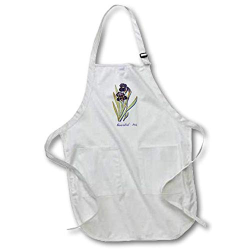 3dRose apr_171212_1 Bearded Iris, Botanical Print of Dark Purple Flowers with Orange Full Length Apron, 22 by 30", White, with Pockets