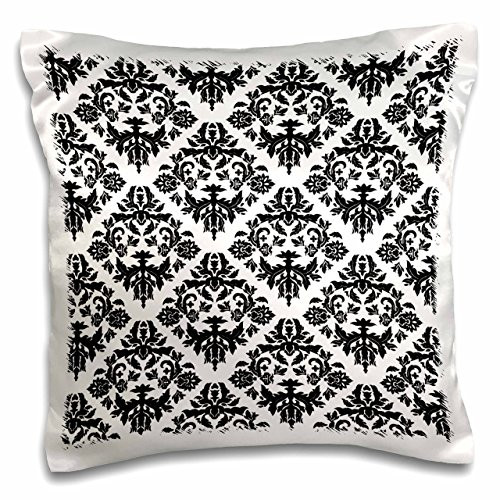 3dRose Black and White Damask 2 - Pillow Case, 16 by 16-inch (pc_41047_1)