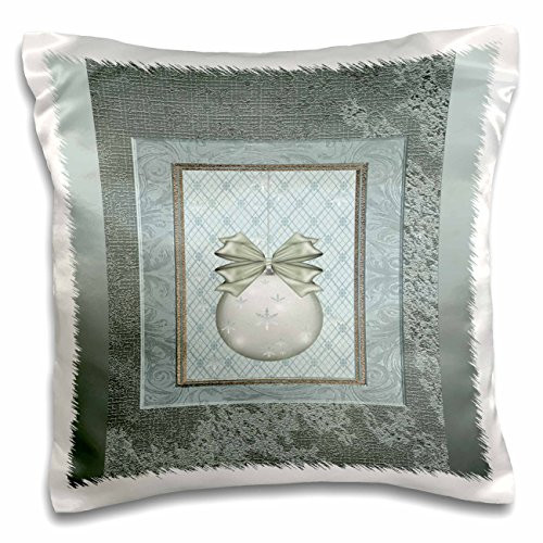 3dRose Sage Green Ornament with Snowflakes - Pillow Case, 16 by 16-inch (pc_160066_1)