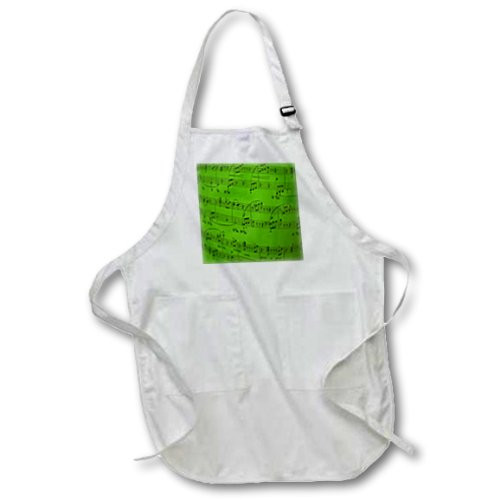 3dRose Sheet Music in Green - Full Length Apron, 22 by 30-Inch, Black, with Pockets (apr_20602_4)