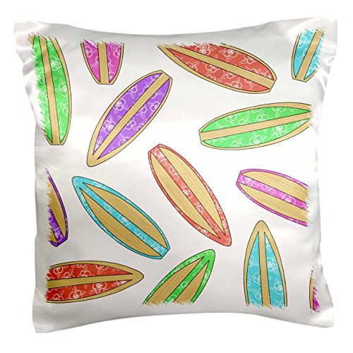 3dRose pc_77551_1 Surfboard Print-Hawaiian Flower and Bamboo-White-Pillow Case, 16 by 16"