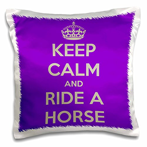 3dRose pc_171908_1 Keep Calm and Ride A Horse, Brown and White Pillow Case, 16" x 16"