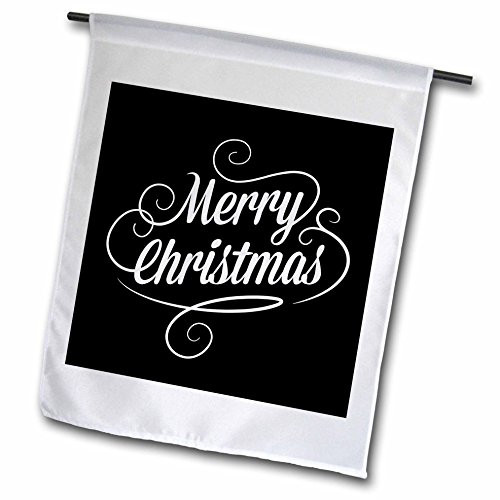 3dRose fl_201861_1"Merry Christmas White Lettering On A Black Background Garden Flag, 12 x 18