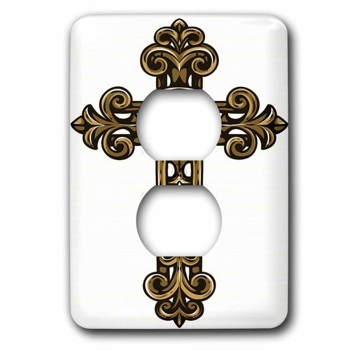 3dRose lsp_78348_6 Scroll Religious Cross Plug Outlet Cover Brown