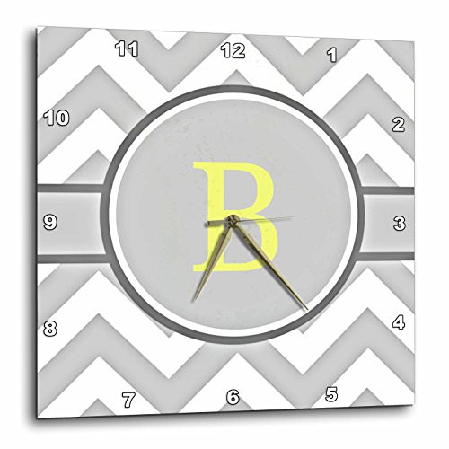 3dRose Grey and White Chevron with Yellow Monogram Initial B - Wall Clock, 13 by 13-Inch (DPP_222090_2)