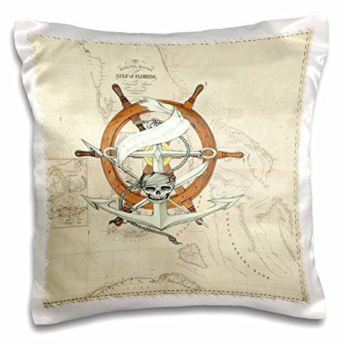 3dRose Print of Vintage Florida Chart with Pirate Wheel-Pillow Case, 16 by 16" (pc_204870_1) 3dRose Print of Vintage Florida Chart with Pirate Wheel-Pillow Case, 16 by 16" (pc_204870_1)