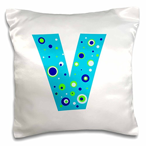 3dRose Boys Blue Letter V-Pillow Case, 16 by 16" (pc_224104_1)