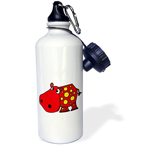 3dRose wb_200182_1 Funny Red and Yellow Spotted Hippo Sports Water Bottle, 21oz, Multicolor