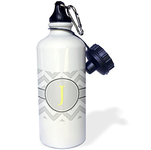 3dRose wb_222099_1"Grey & White Chevron with Yellow Monogram Initial K Sports" Water Bottle, 21 oz, Natural