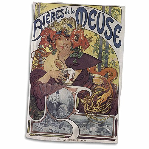 3D Rose Vintage Bieres De La Meuse Paris France Advertising Poster Towel, 15" x 22", Multicolor