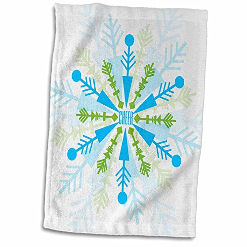 3D Rose Snowflake Cheer in Turquoise Blue and Lime Green with Linen White Hand Towel 15" x 22" Multicolor