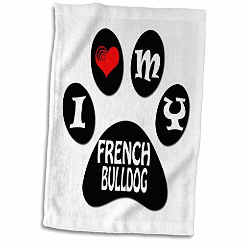 3D Rose I Love My French Bulldog. Puppy. Paw. Cool Saying Hand Towel 15" x 22" Black/White