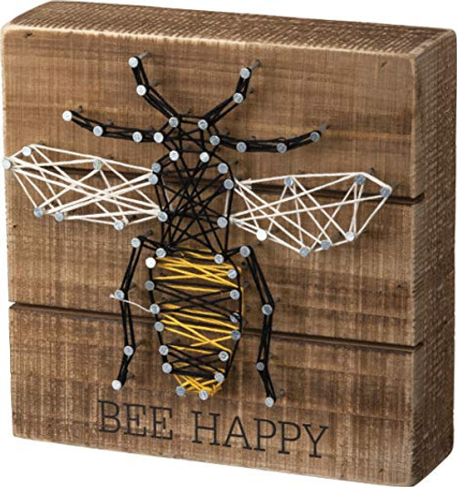 Primitives by Kathy String Art Wooden Box Sign, 6 x 6-Inches, Bee Happy Primitives by Kathy String Art Wooden Box Sign, 6 x 6-Inches, Bee Happy