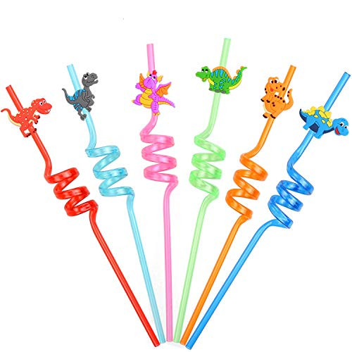 16PCS Dinosaur Reusable Straws for Kids Jurassic Dinosaur Theme Party Supplies Dino Party Favors Goodie Bag Birthday Gifts for Boys Kids Boys