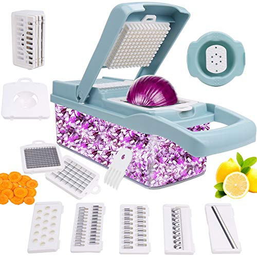 Vegetable Chopper,8-in-1 Mandoline Slicer Food Chopper/Cutter/Dicer/Grater/Slicer/for Garlic,Cabbage,Carrot,Potato,Tomato,Fruit,Salad (Blue 2)