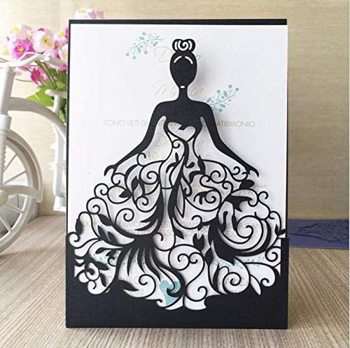 Vankie 25PCS Laser Cut Crown Wedding Invitations Cards for Birthday Sweet 15 Quinceañera Party Invite, Wedding Bridal Engagement Invite (Black)