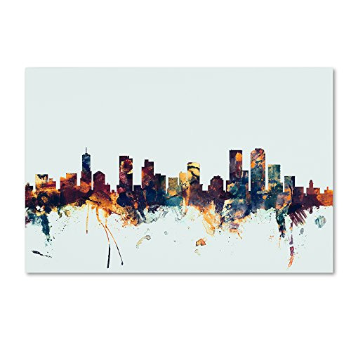 Denver Colorado Skyline Blue by Michael Tompsett, 22x32-Inch Canvas Wall Art