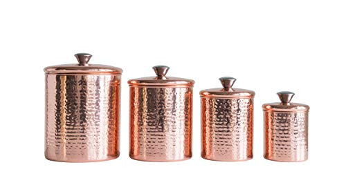 Creative Co-Op Hammered Stainless Steel Canisters with Lids in Copper Finish (Set of 4 Sizes)