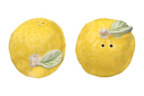 Creative Co-op Yellow Stoneware Lemon Shaped (2 Pieces) Salt & Pepper Shakers,