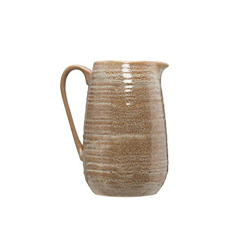 Creative Co-op Putty Grey & Brown Stoneware Pitcher with Reactive Glaze Finish (Each one Will Vary) Serveware, Brown