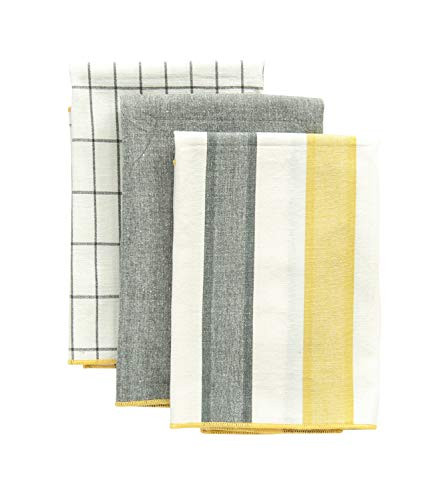 Creative Co-op Yellow & Grey Cotton Tea Towels (Set of 3) Entertaining Textiles, Yellow