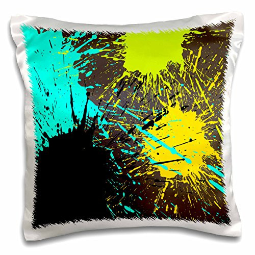 3D Rose Splatter Abstract in Yellow Aqua Black and Gray Pillow Case 16" x 16" Multi