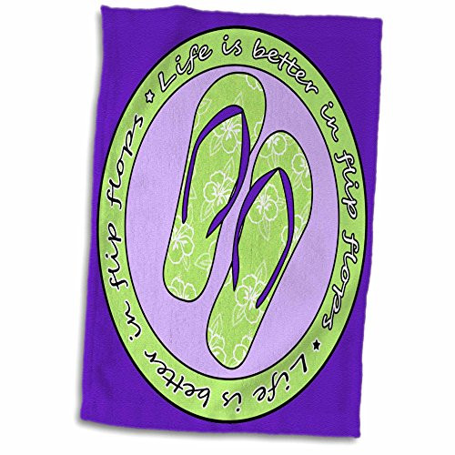 3D Rose Life is Better in Flip Flops - Green and Purple Hand/Sports Towel 15 x 22 3D Rose Life is Better in Flip Flops - Green and Purple Hand/Sports Towel 15 x 22