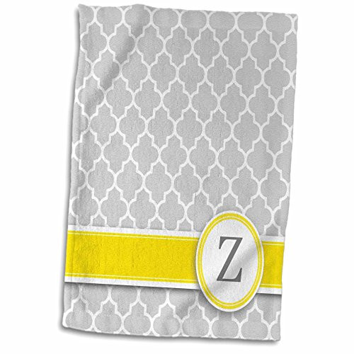 3D Rose Your Name Initial Letter Z-Monogrammed Grey Quatrefoil Pattern-Personalized Yellow Gray Towel 15" x 22" Multicolor
