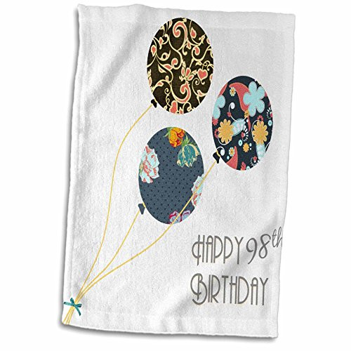 3D Rose Happy 98Th Birthday - Modern Stylish Floral Balloons. Elegant Black Brown Blue 98 Year Old Bday Towel 15" x 22"