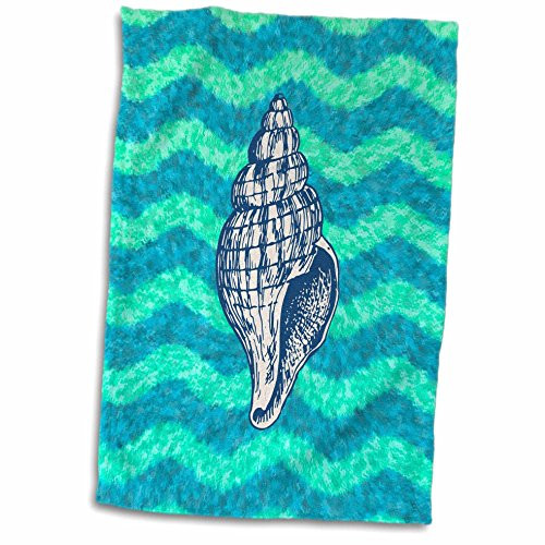 3D Rose Nautical Theme Shell Illustration On Wavy Blue Green Background Hand Towel 15" x 22" Multicolor