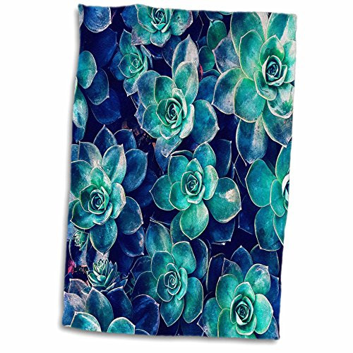 3D Rose Textured Organic Plants in Blue & Green Hand Towel 15" x 22"