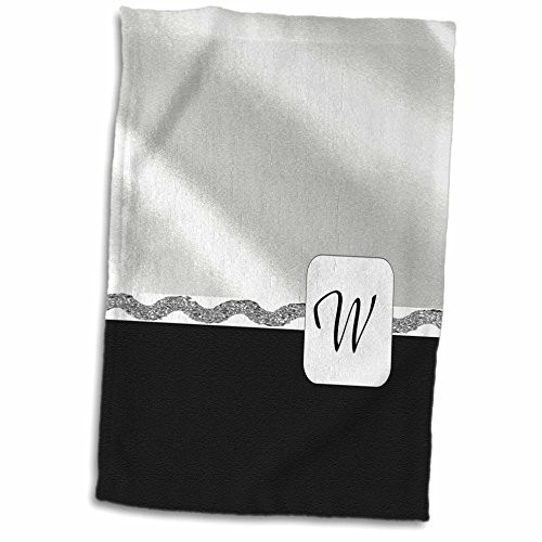3D Rose Image of Elegant W On White Satin & Black Velvet Hand Towel 15" x 22" Multicolor