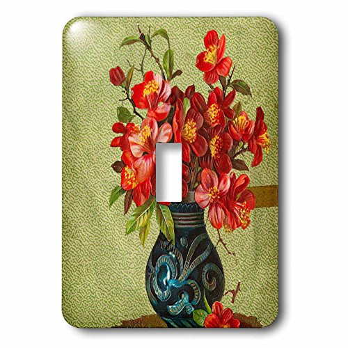 3dRose lsp_222919_1 Red Flowers in Blue Vase Vintage Single Toggle Switch Multicolor