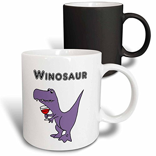 3dRose 252605_3""Funny Purple Trex Dinosaur Drinking wine is a Winosaur, Transforming, Black/White" Mug 11 oz