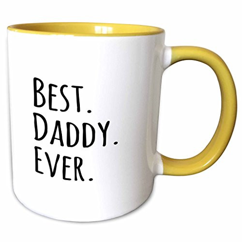 3dRose 203243_8"Best Daddy Ever Gifts Fathers Day Black Text, Yellow Mug, 11 oz