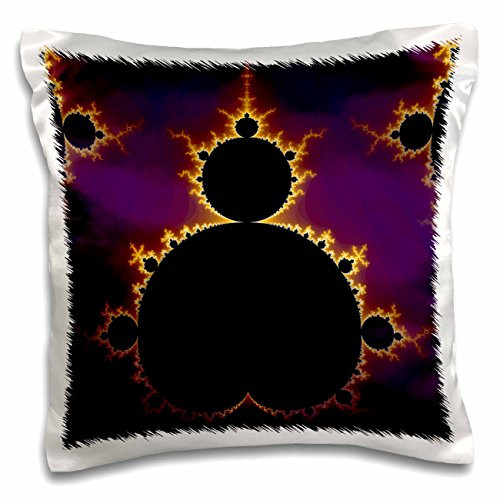 3dRose""Mandelbrot Fractal in The Colors of Purple Golden Yellow Blue Pillow Case, 16" x 16"